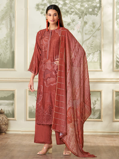 NAILA Maron - Muslin Suit Set With Fancy Handwork & Embroidery