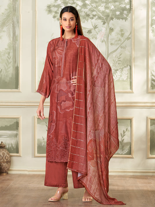 NAILA Maron - Muslin Suit Set With Fancy Handwork & Embroidery