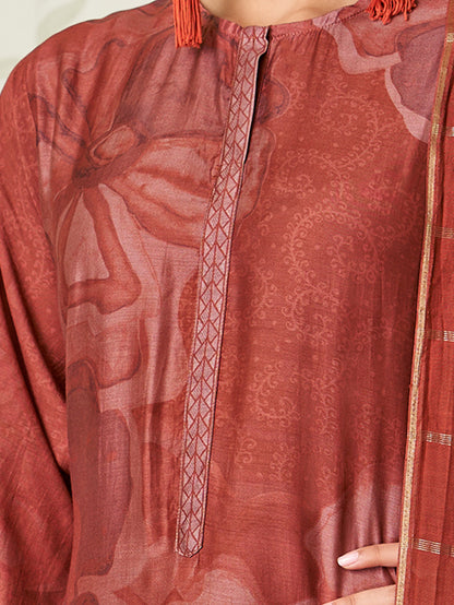 NAILA Maron - Muslin Suit Set With Fancy Handwork & Embroidery