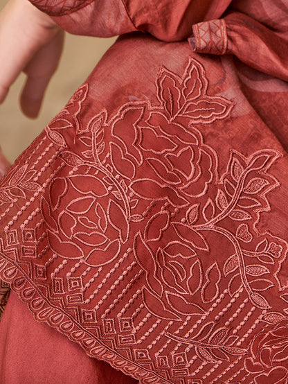 NAILA Maron - Muslin Suit Set With Fancy Handwork & Embroidery