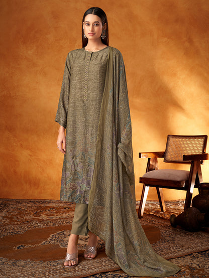 AAROHI Dark chikoo - Muslin Suit Set With  Handwork & Embroidery