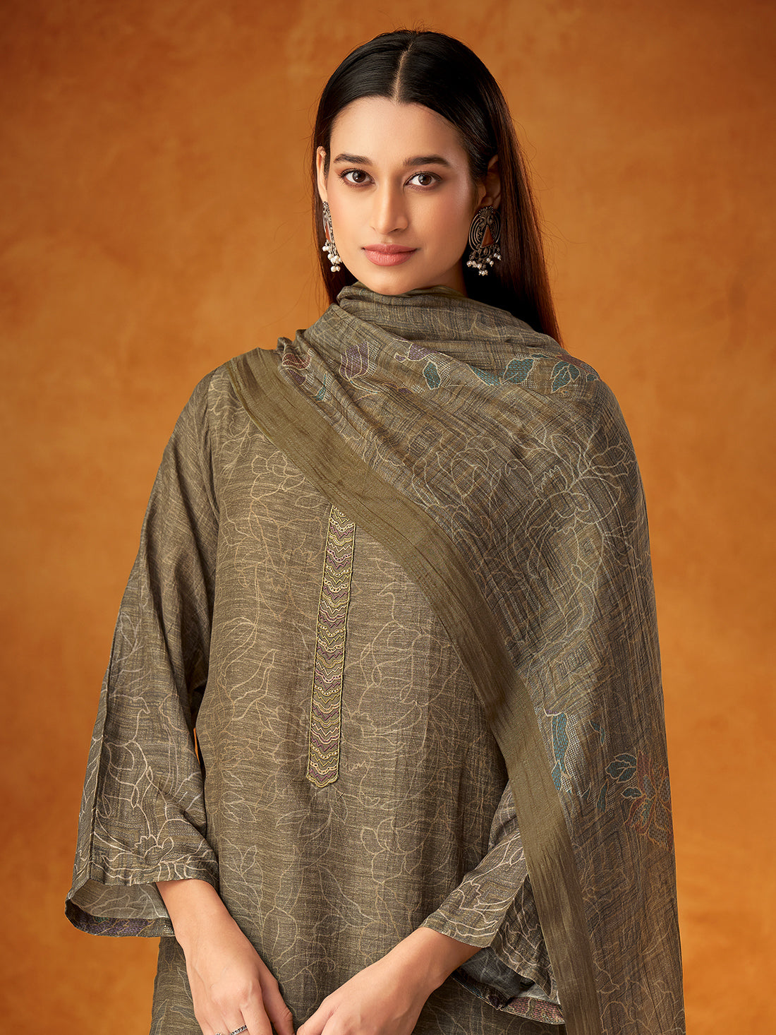 AAROHI Dark chikoo - Muslin Suit Set With  Handwork & Embroidery