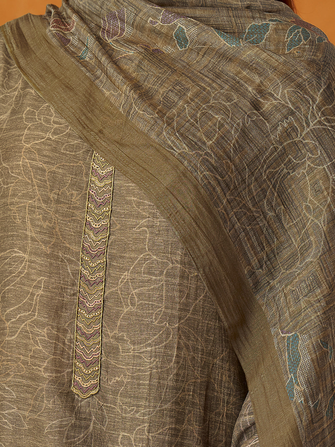 AAROHI Dark chikoo - Muslin Suit Set With  Handwork & Embroidery