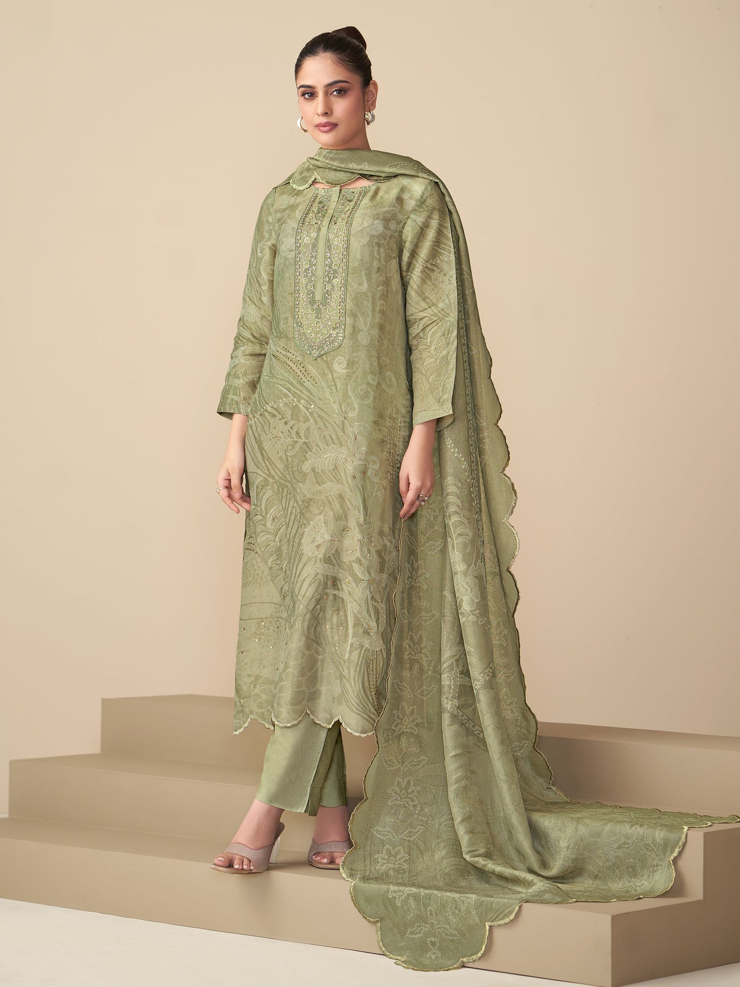 Ramya Classic Simmer Tissue Kurta Unstitched Set with Dupatta