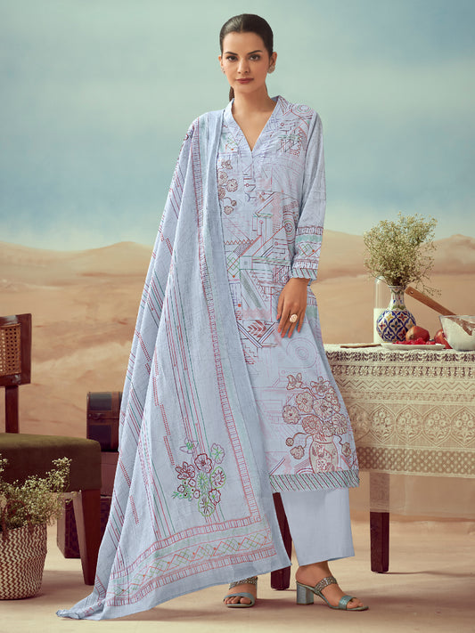 RASHI LIGHT BLUE Pure Heavy Cotton  Suit Set With Stunning Fancy Handwork