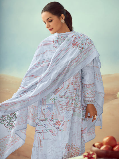 RASHI LIGHT BLUE Pure Heavy Cotton  Suit Set With Stunning Fancy Handwork
