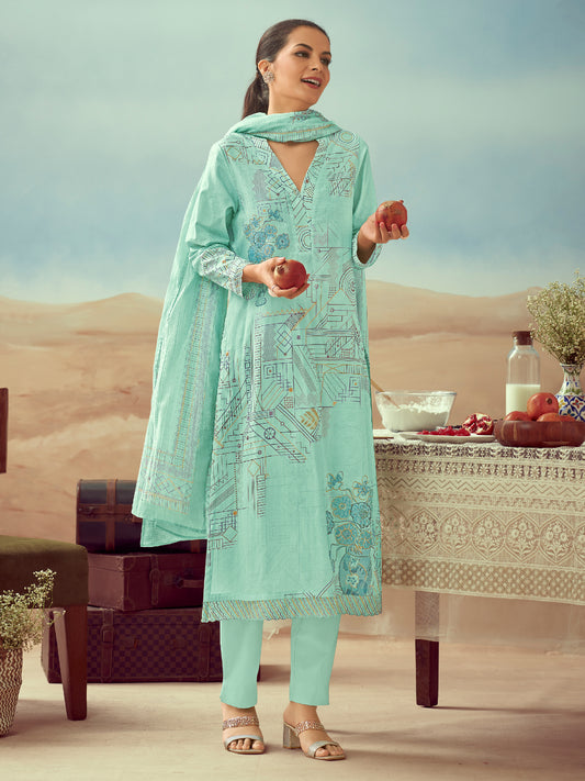 RASHI RAMAGREENLIGHT Pure Heavy Cotton  Unstitched Set With Stunning Fancy Handwork