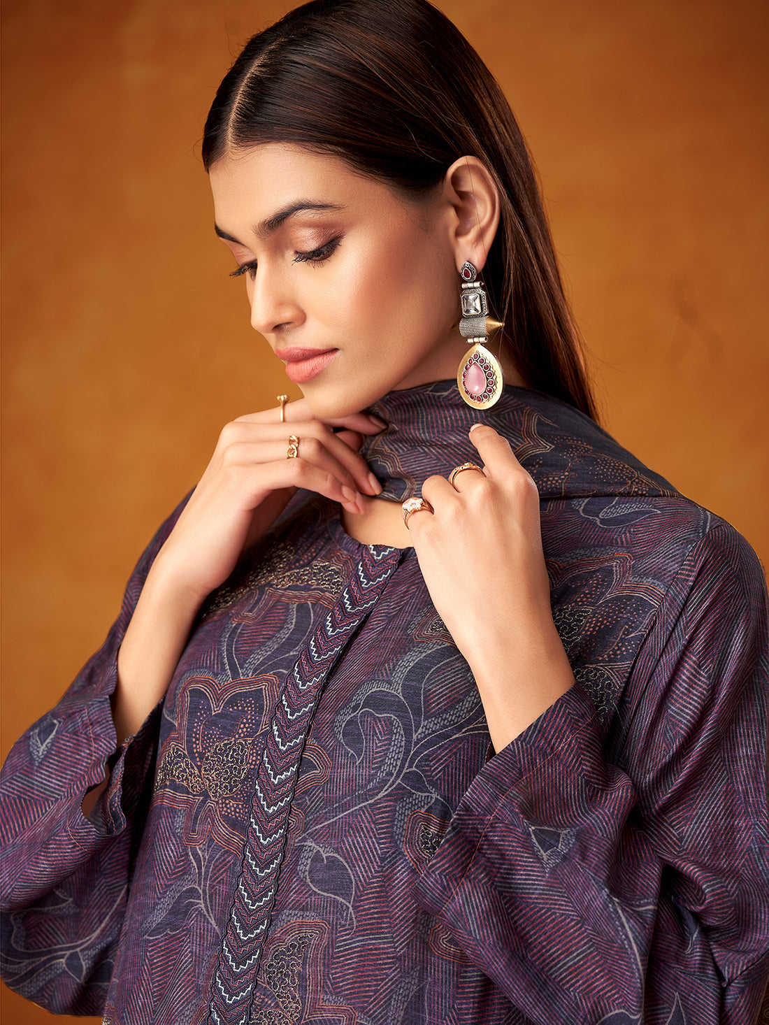 AAROHI Greyish violet -Muslin Suit Set With  Handwork & Embroidery