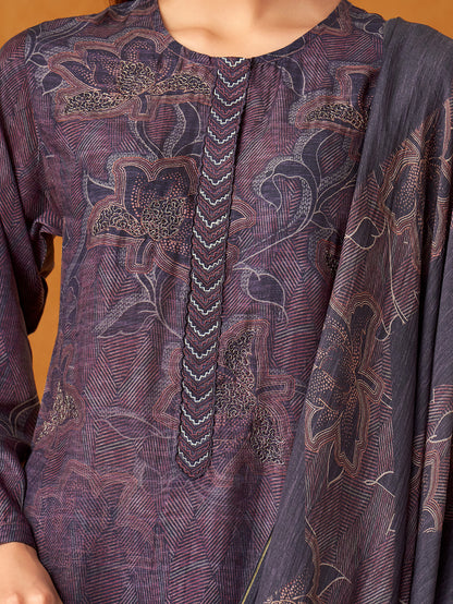 AAROHI Greyish violet -Muslin Suit Set With  Handwork & Embroidery