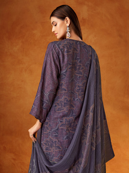 AAROHI Greyish violet -Muslin Suit Set With  Handwork & Embroidery