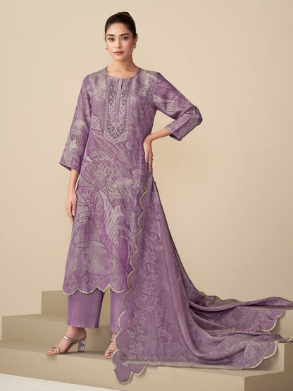 Ramya Luxe Simmer Tissue Kurta Unstitched Set with Dupatta