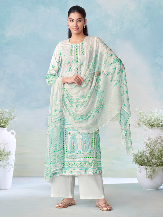 MRUNAL MINT BLUE Pure Cotton Jaquard Suit Set with Elegant Handwork