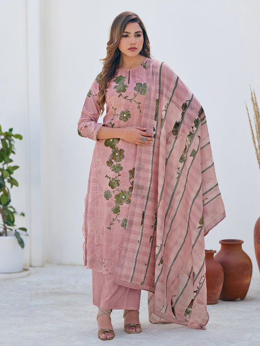 ZAINY LIGHT PINK Pearl Pure Linen Ensemble Unstitched Set with Signature Embroidery, Cutwork & Handwork