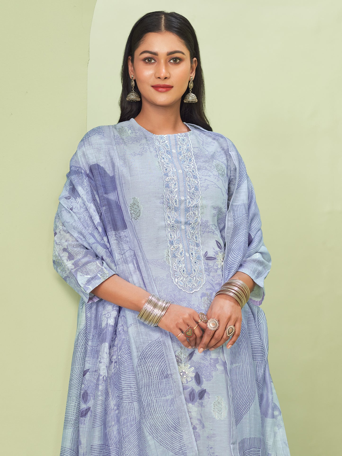 TRIPTI SKY BLUE Pure Linen Jaquard Suit Set with Eligant Fancy Handwork