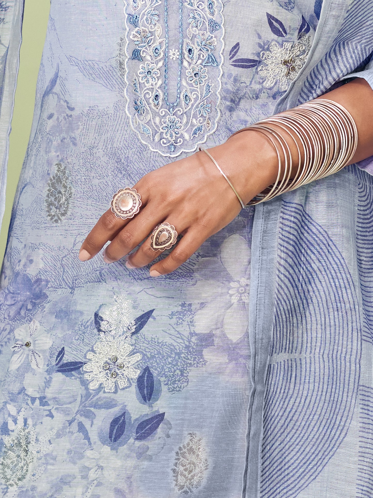 TRIPTI SKY BLUE Pure Linen Jaquard Unstitched Set with Eligant Fancy Handwork
