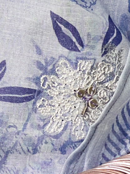 TRIPTI SKY BLUE Pure Linen Jaquard Suit Set with Eligant Fancy Handwork