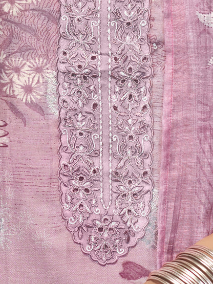 TRIPTI PINK Pure Linen Jaquard Suit Set with Eligant Fancy Handwork