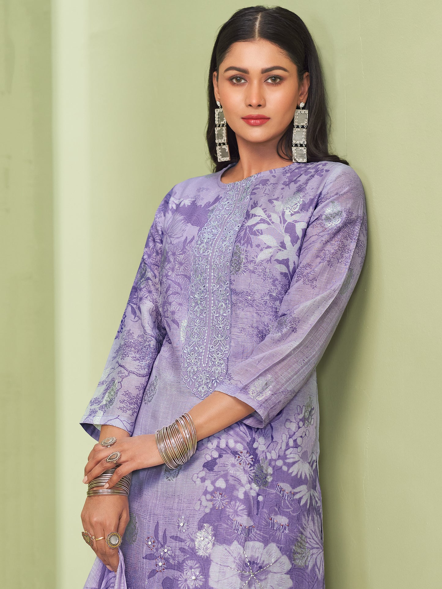 TRIPTI LIGHT PURPLE Pure Linen Jaquard Unstitched Set with Eligant Fancy Handwork