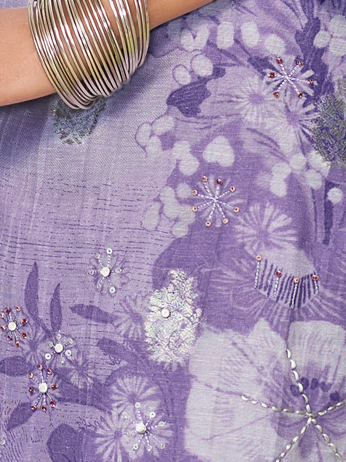 TRIPTI LIGHT PURPLE Pure Linen Jaquard Unstitched Set with Eligant Fancy Handwork