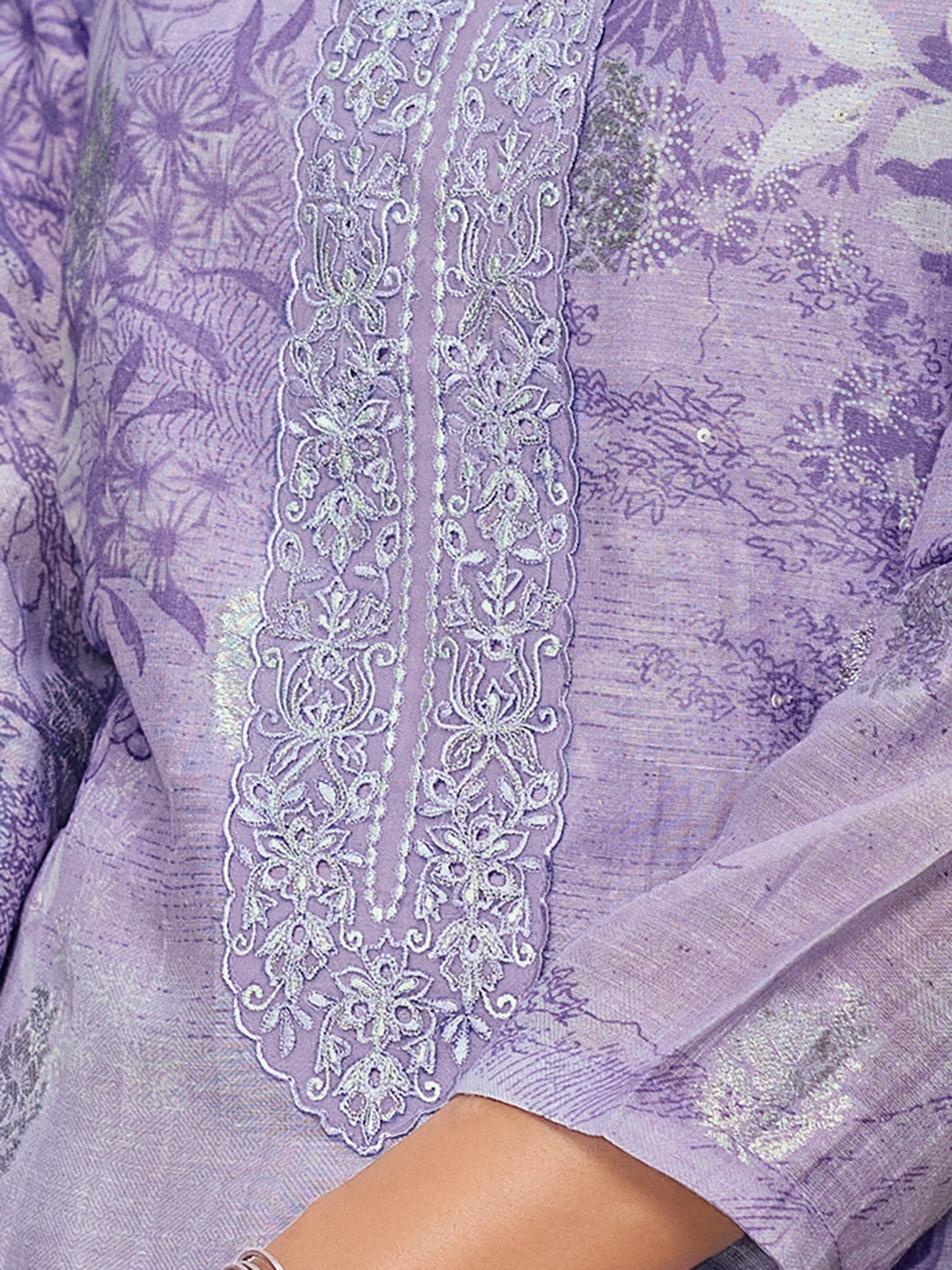 TRIPTI LIGHT PURPLE Pure Linen Jaquard Unstitched Set with Eligant Fancy Handwork
