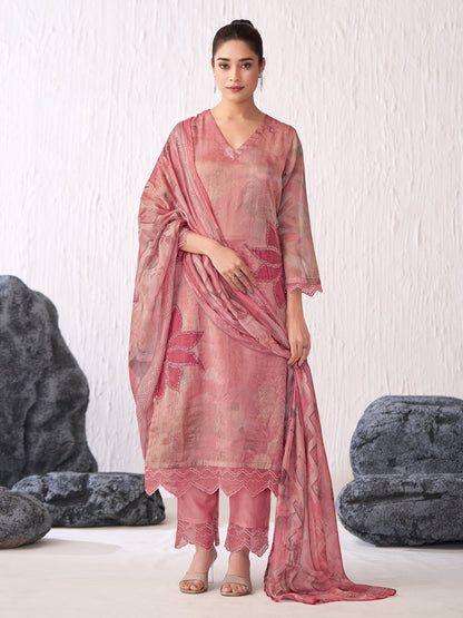 Sunflower Elite Pure Silk Jari Kurta Unstitched Set with Dupatta
