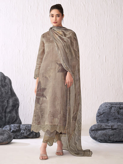 Sunflower Elite Pure Silk Jari Kurta Unstitched Set with Dupatta