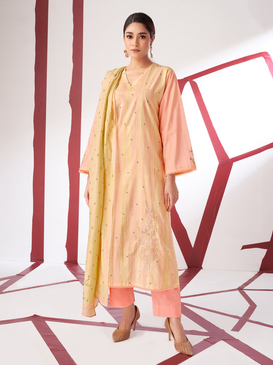 KSHITIJ RUST Luxe Pure Cotton Unstitched Set with Exquisite Embroidery