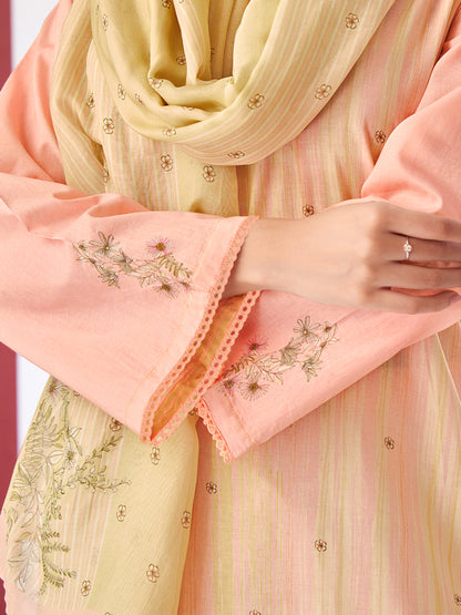 KSHITIJ RUST Luxe Pure Cotton Unstitched Set with Exquisite Embroidery