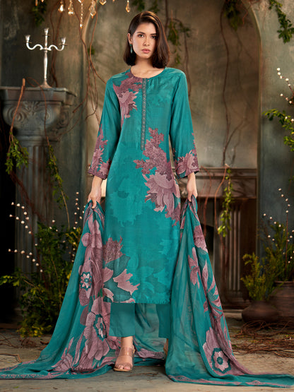 Nazara Handcrafted Pure Muslin Silk Kurta Unstitched Set with Dupatta