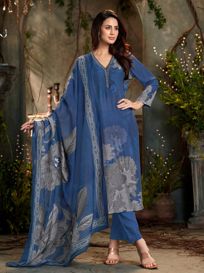 Nazara Festive Pure Muslin Silk Kurta Unstitched Set with Dupatta