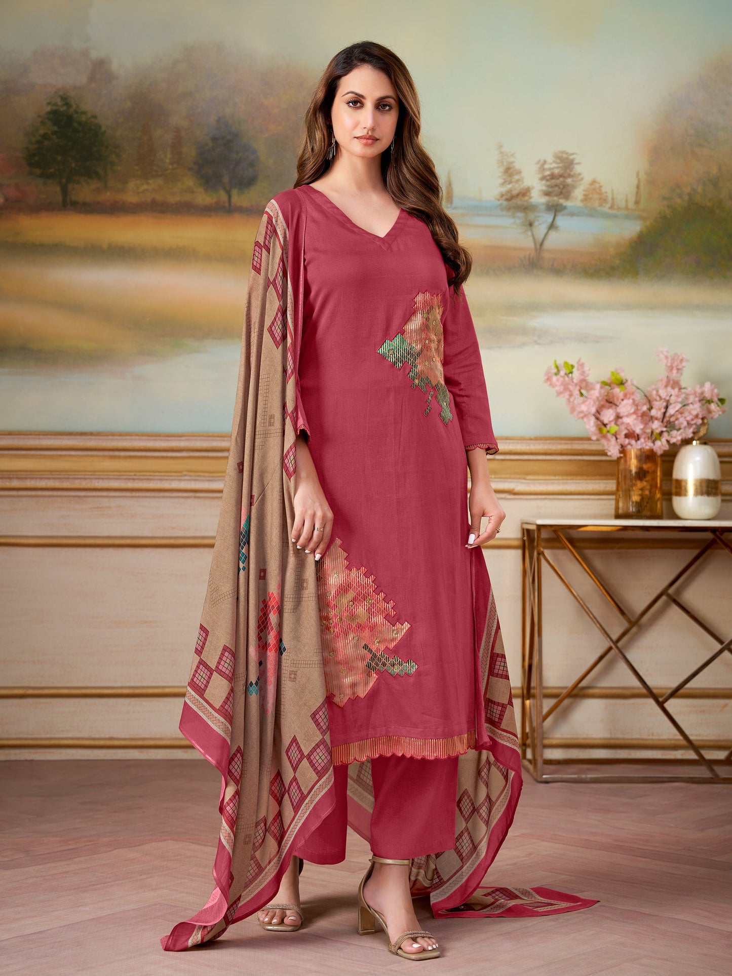 Ehsas Elite Pure Cotton Kurta Unstitched  Set with Dupatta
