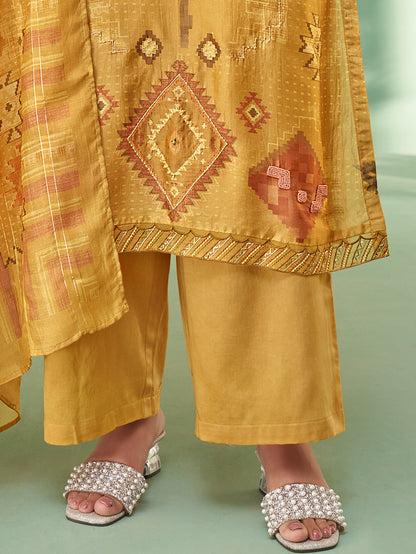 Simran YELLOW Unstitched With Fancy Hand Work & Embroidery