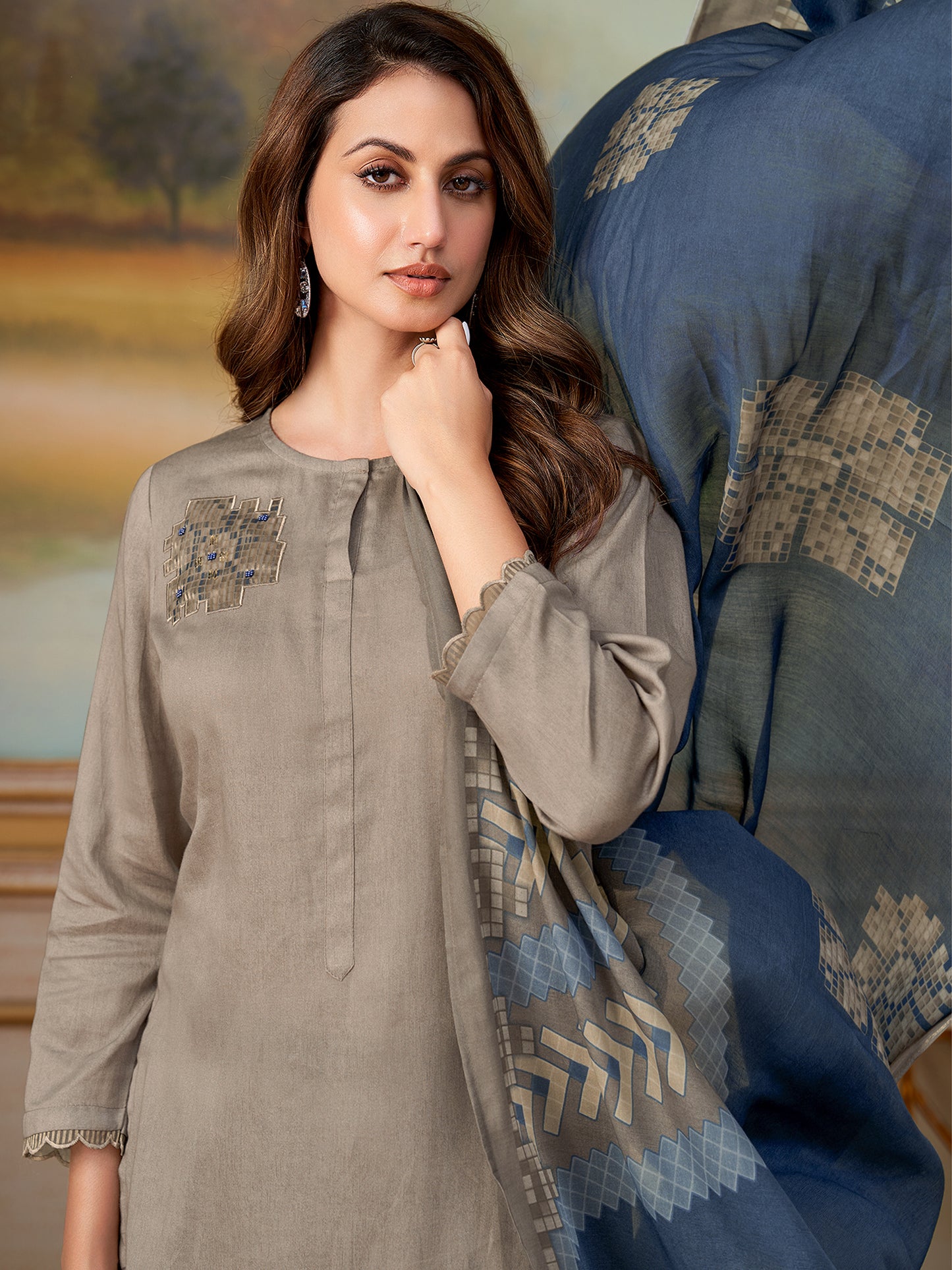 Ehsas Royal Pure Cotton Kurta Unstitched  Set with Dupatta