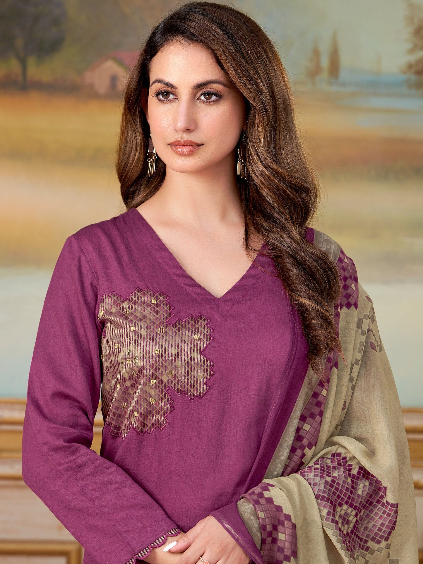 Ehsas Elegant Pure Cotton Kurta Unstitched  Set with Dupatta