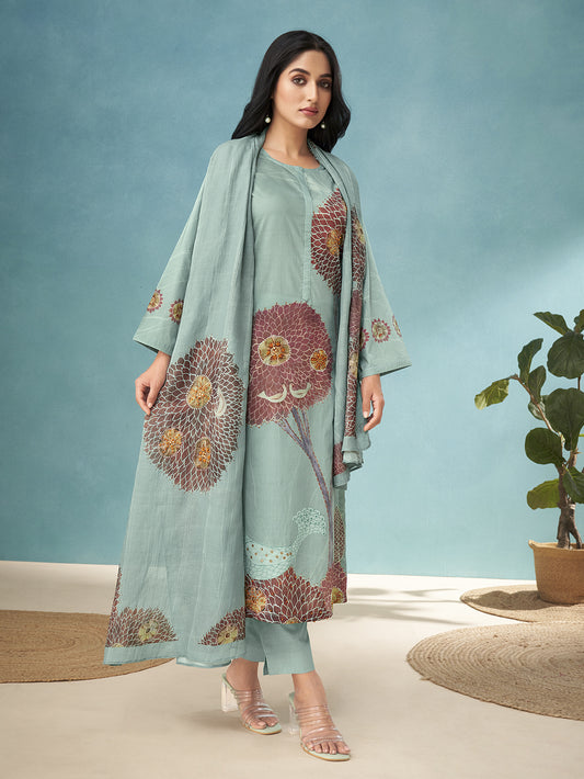 SWAN ICELAND Metallic Rama Pure Dhakamal Suit Set With Hand work