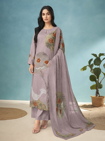 SWAN ICELAND Metallic Grey Pure Dhakamal Suit Set With Hand work
