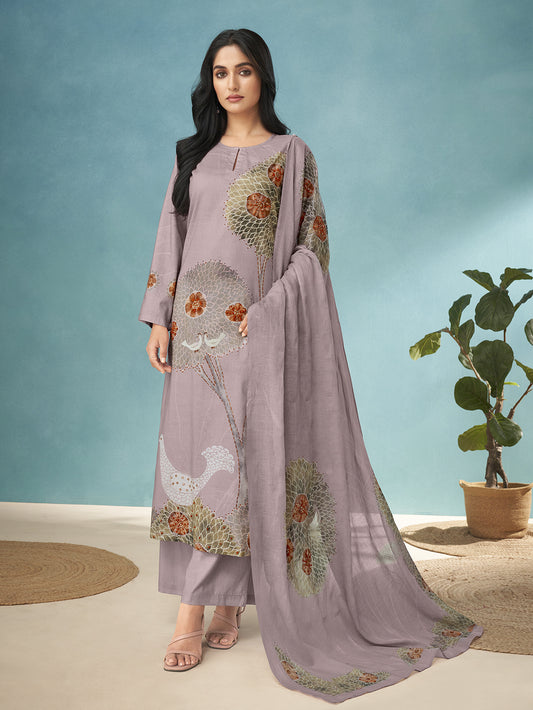 SWAN ICELAND Metallic Grey Pure Dhakamal Suit Set With Hand work