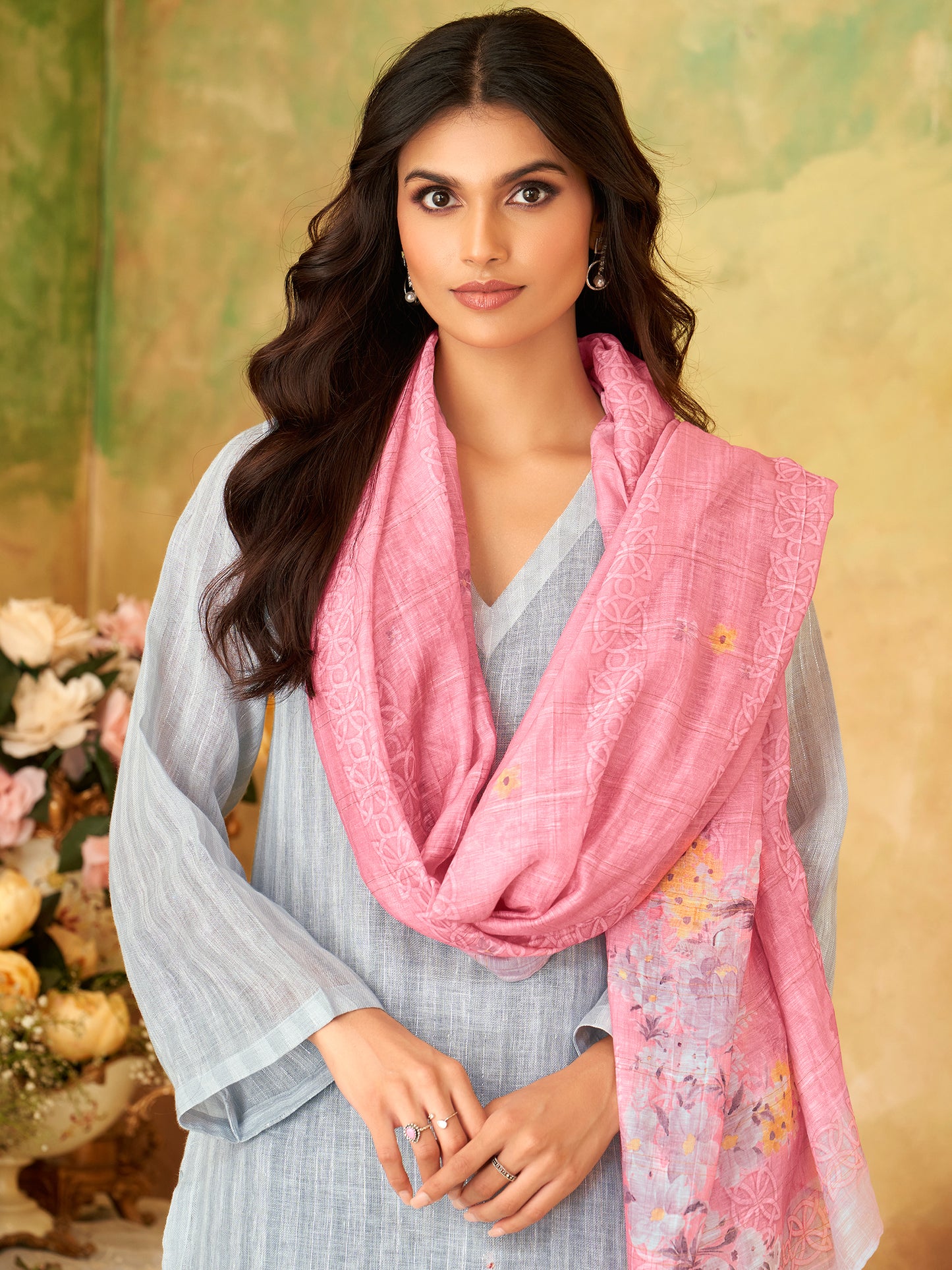 QASIDA LIGHT BLUE Pure Linen Suit Set with Exquisite Handwork & Embroidery