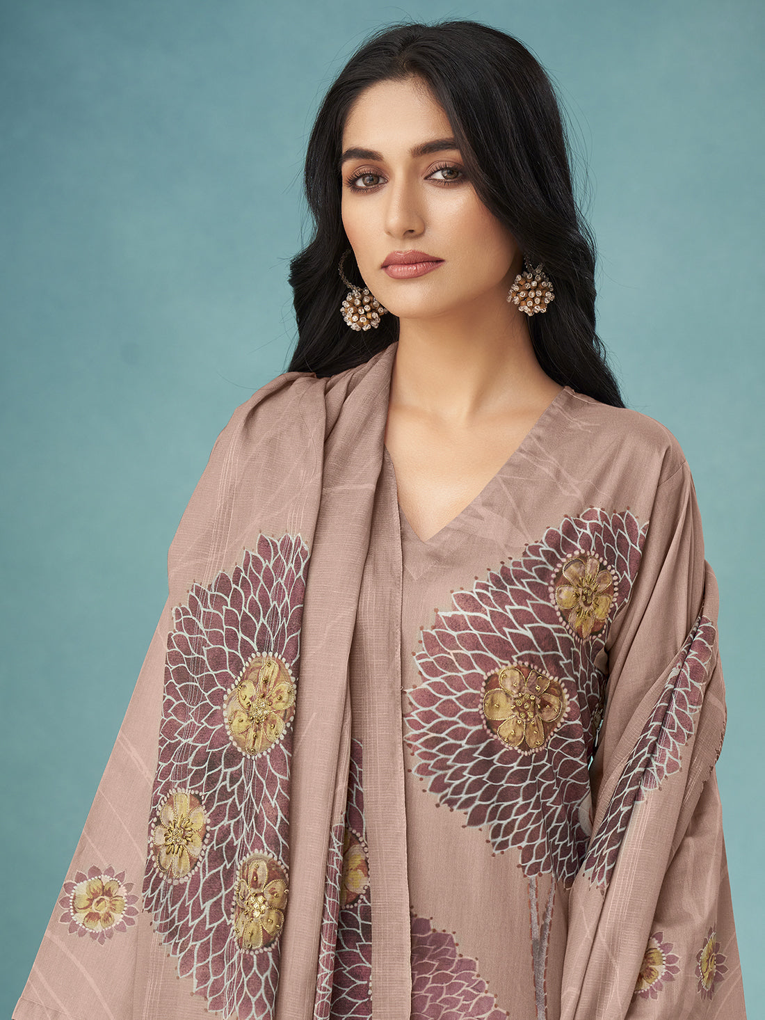 SWAN ICELAND Metallic Brown Pure Dhakamal Suit Set With Hand work