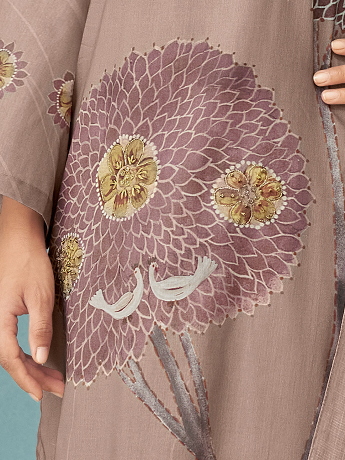 SWAN ICELAND Metallic Brown Pure Dhakamal Suit Set With Hand work