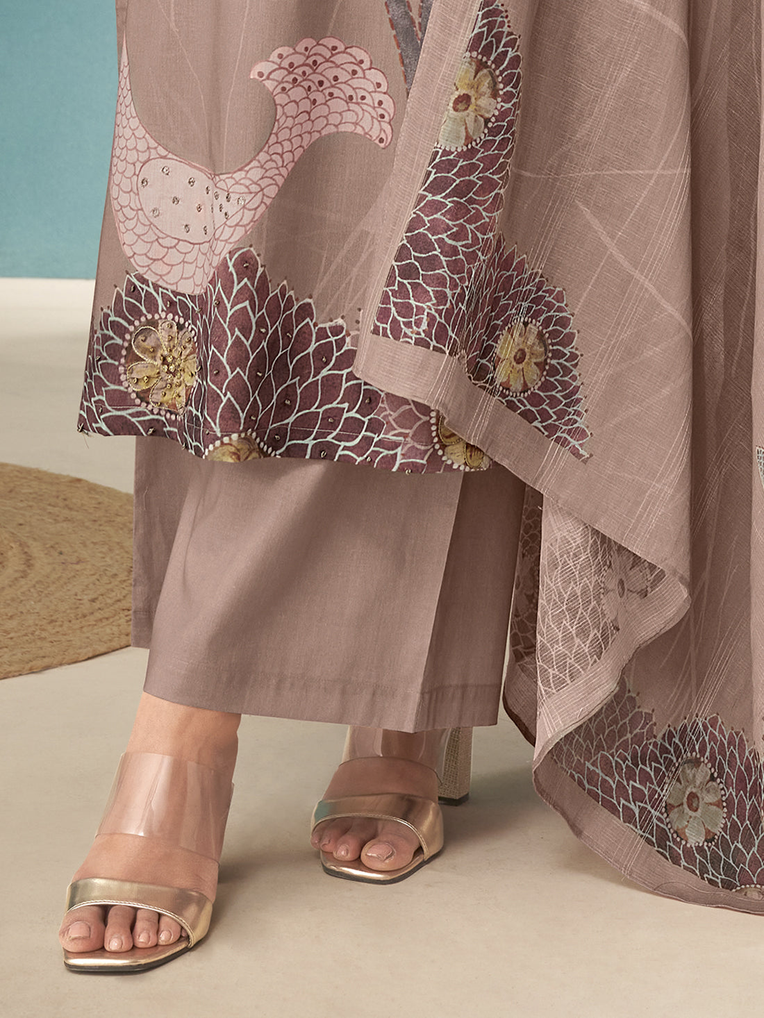 SWAN ICELAND Metallic Brown Pure Dhakamal Suit Set With Hand work