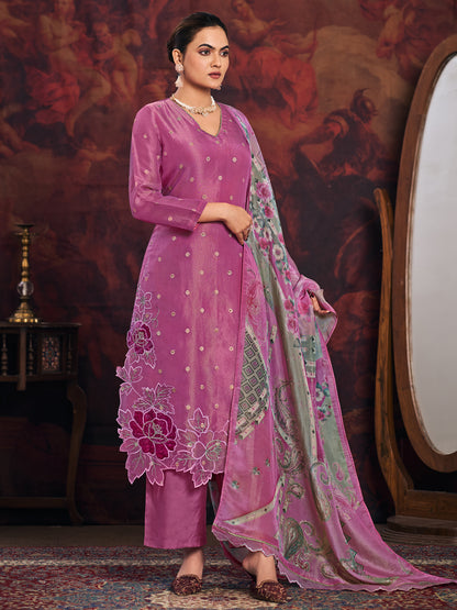DISHITA WINE Pure  Simmer Suit Set with Exquisite Handwork, Elegant Embroidery & Thread Detailing