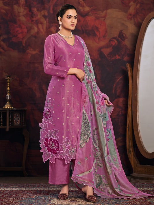 DISHITA WINE Pure  Simmer Suit Set with Exquisite Handwork, Elegant Embroidery & Thread Detailing