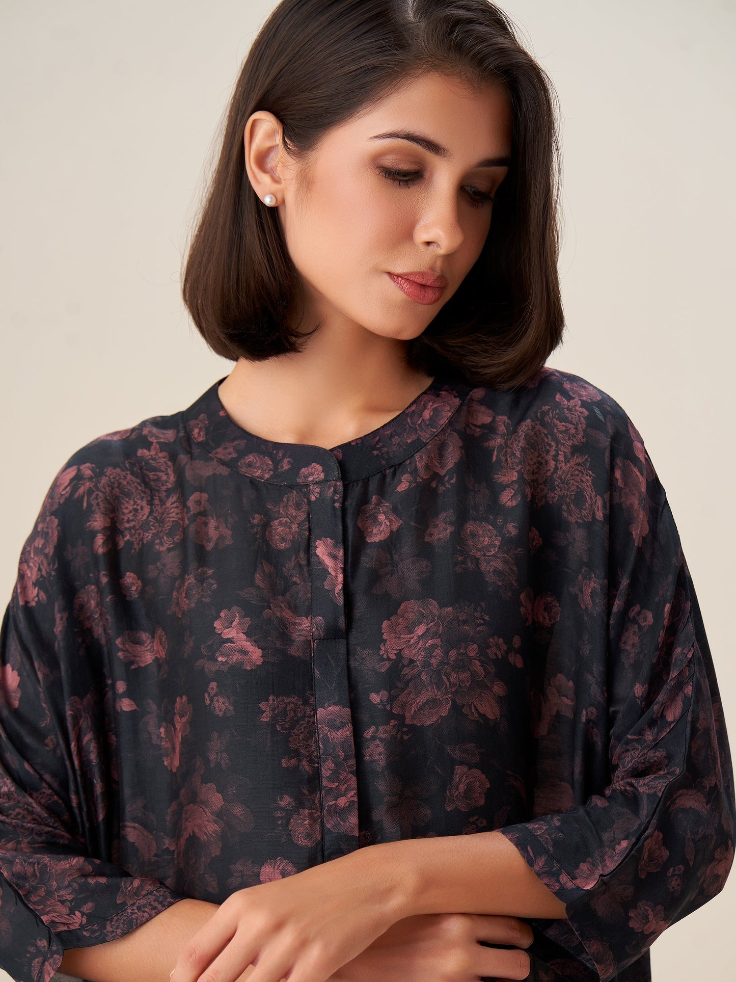 Classic Floral Digital Print Tunic Top