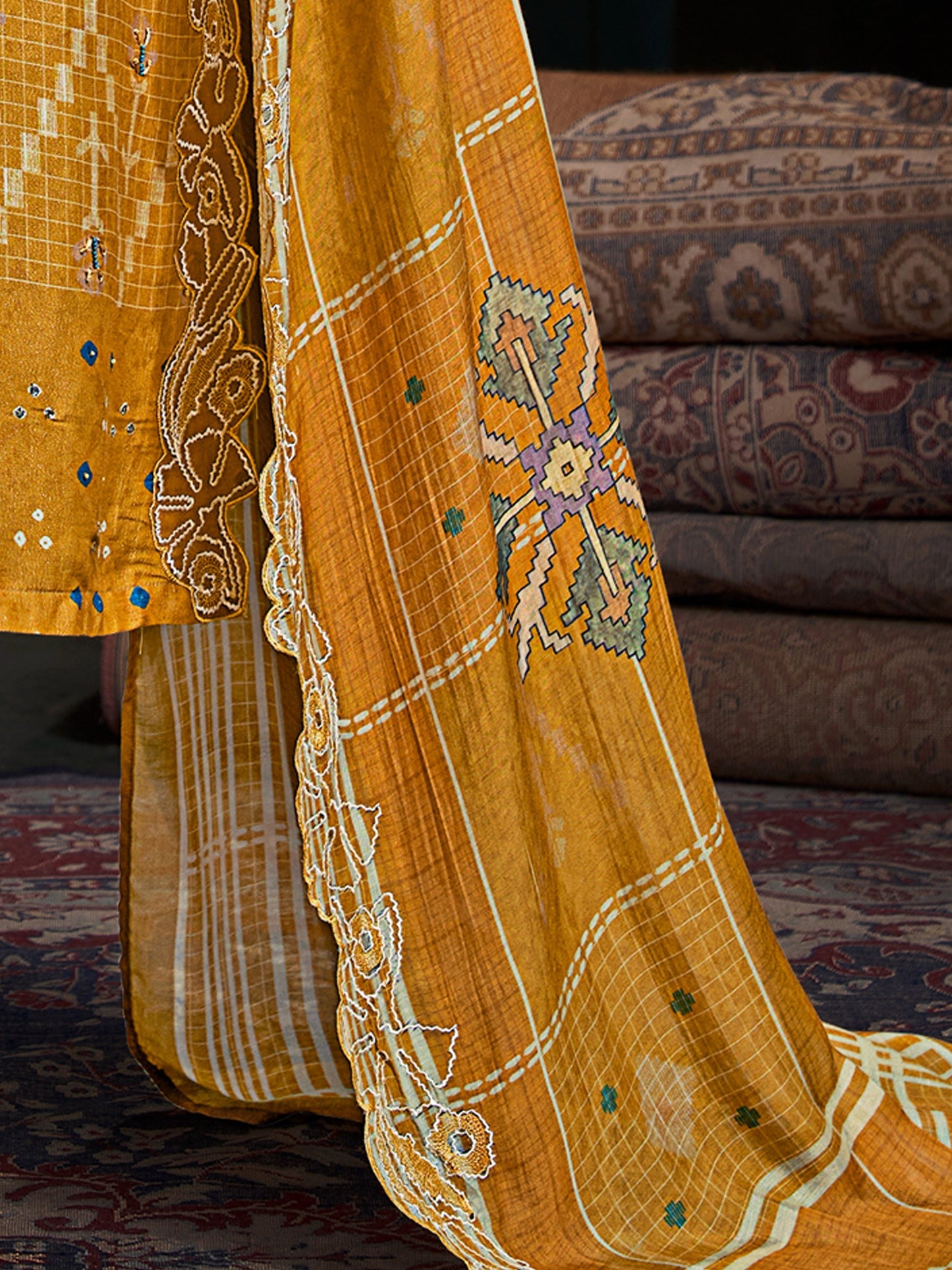 Raahil Spark Pure Shimmer Silk Kurta Unstitched Set with Dupatta