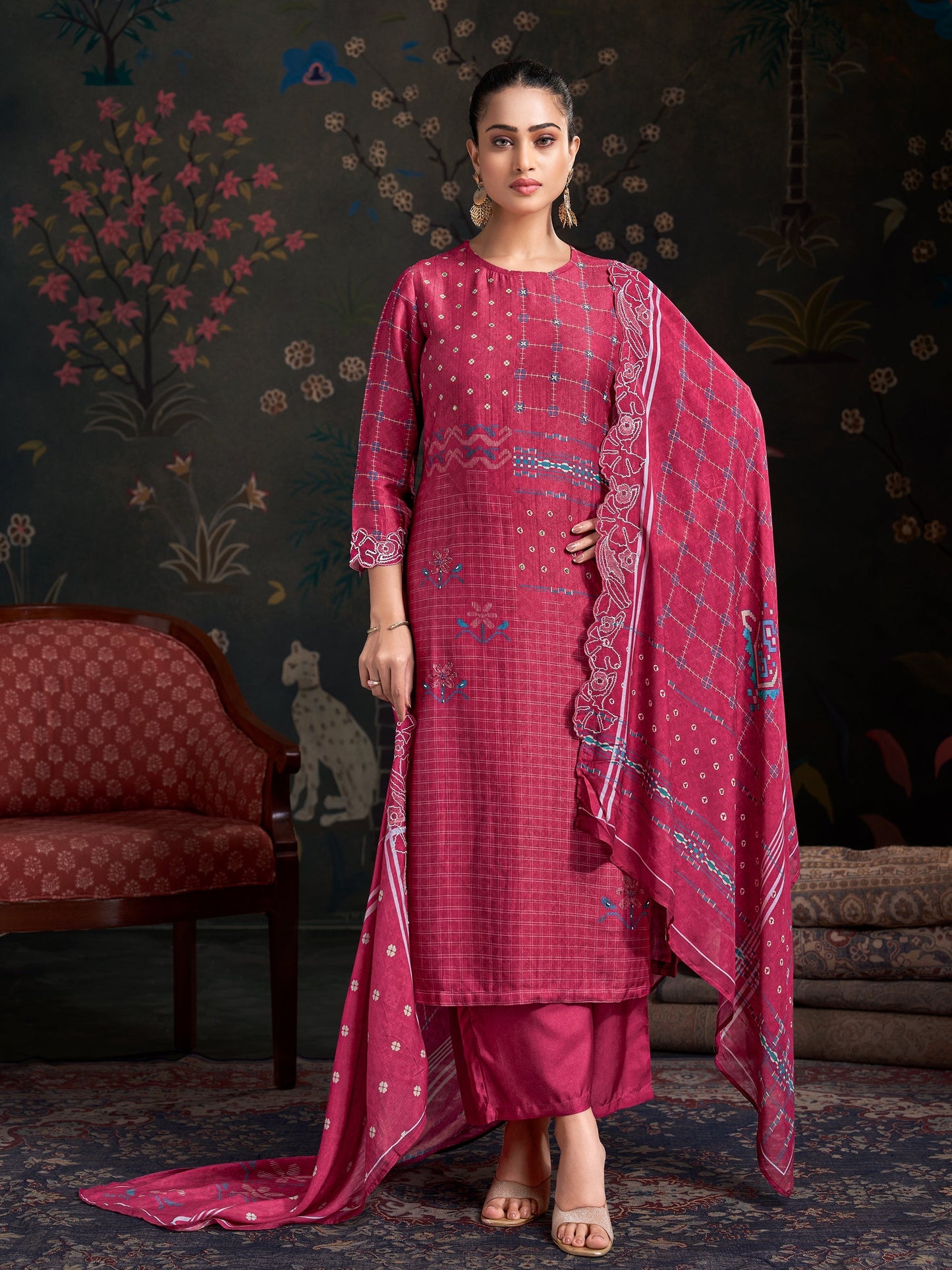 Raahil Moonlit Pure Shimmer Silk Kurta Unstitched Set with Dupatta