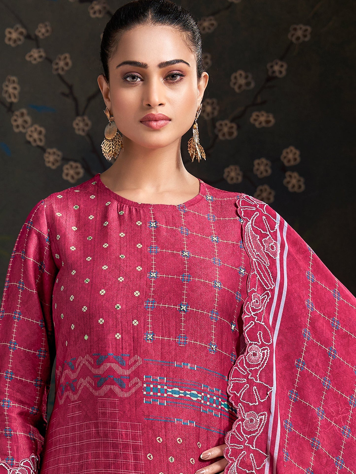 Raahil Spark Pure Shimmer Silk Kurta Unstitched Set with Dupatta