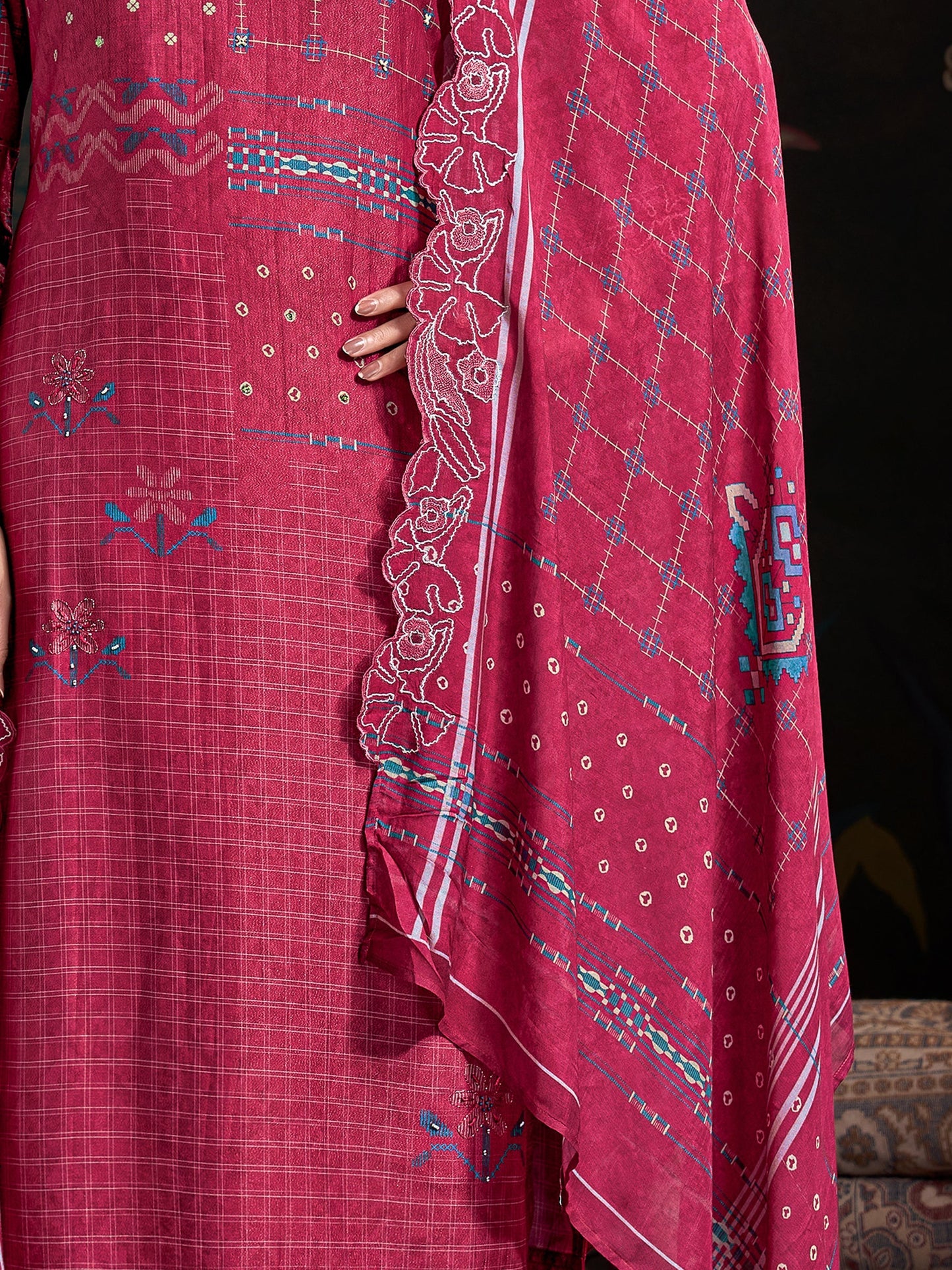 Raahil Moonlit Pure Shimmer Silk Kurta Unstitched Set with Dupatta