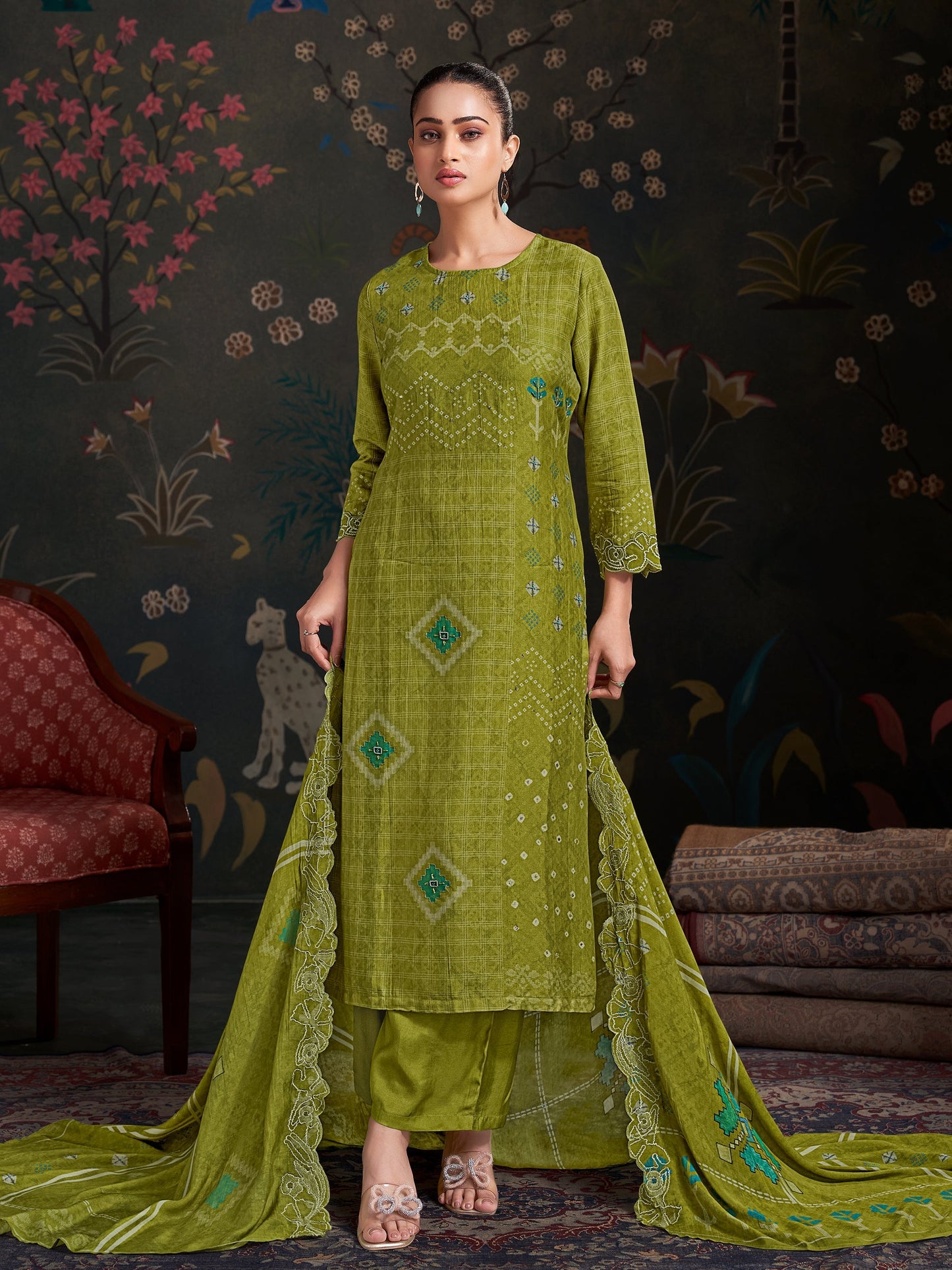 Raahil Noor Pure Shimmer Silk Kurta Unstitched Set with Dupatta