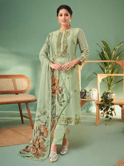 Sagar Green Organza  Stitched Suit With Fancy Hand Work & Embroidery